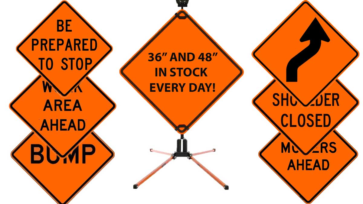 Temporary work zone roll up signs